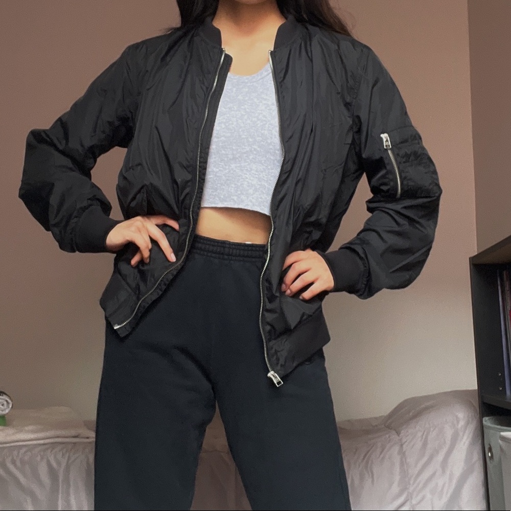 Black Bomber Jacket with pockets
